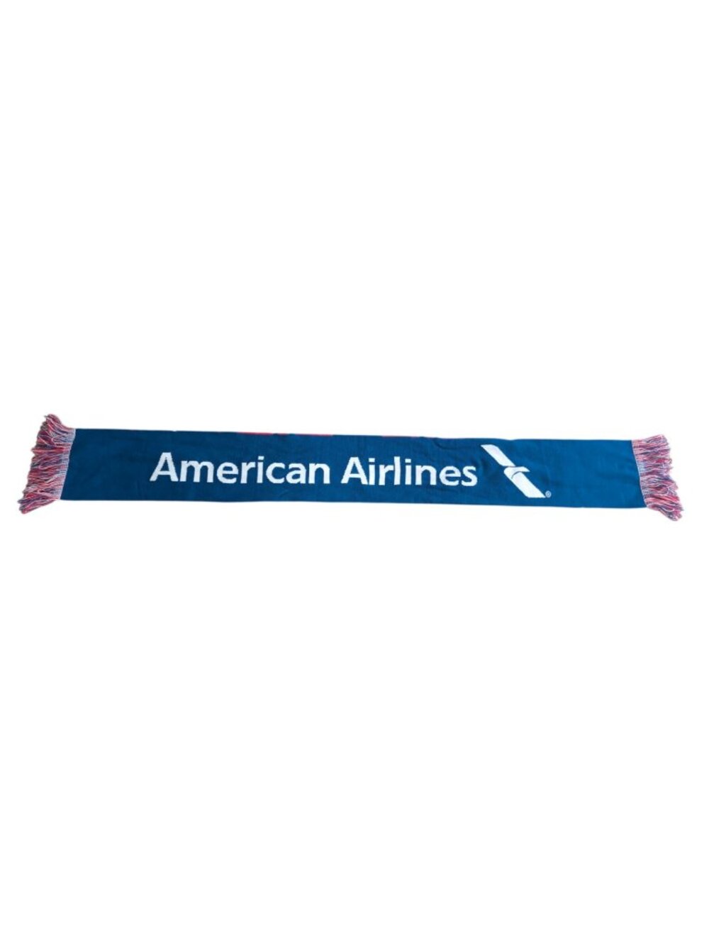 American Airlines Blue Graphic Knit Scarf Planes with fringe Fair Isle